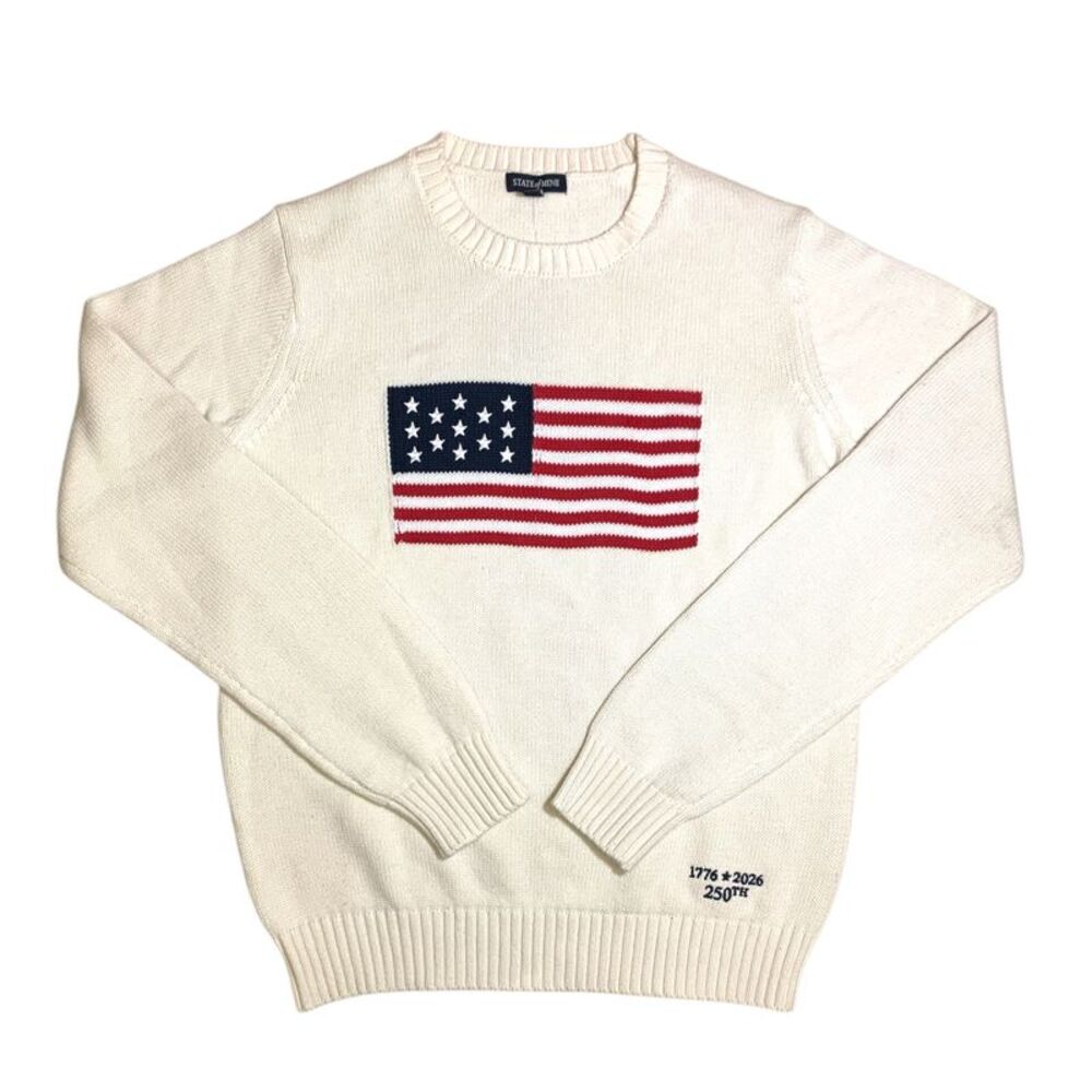 State of Mine Unisex Adult Americana Patriotic Flag Sweater - Cream